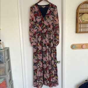 Boden Red and Pink Maxi Dress with Bishop Sleeves